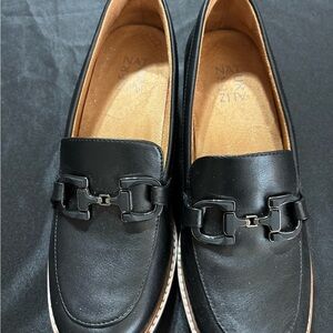 Naturalizer Women's Black Leather Loafers with Buckle Detail